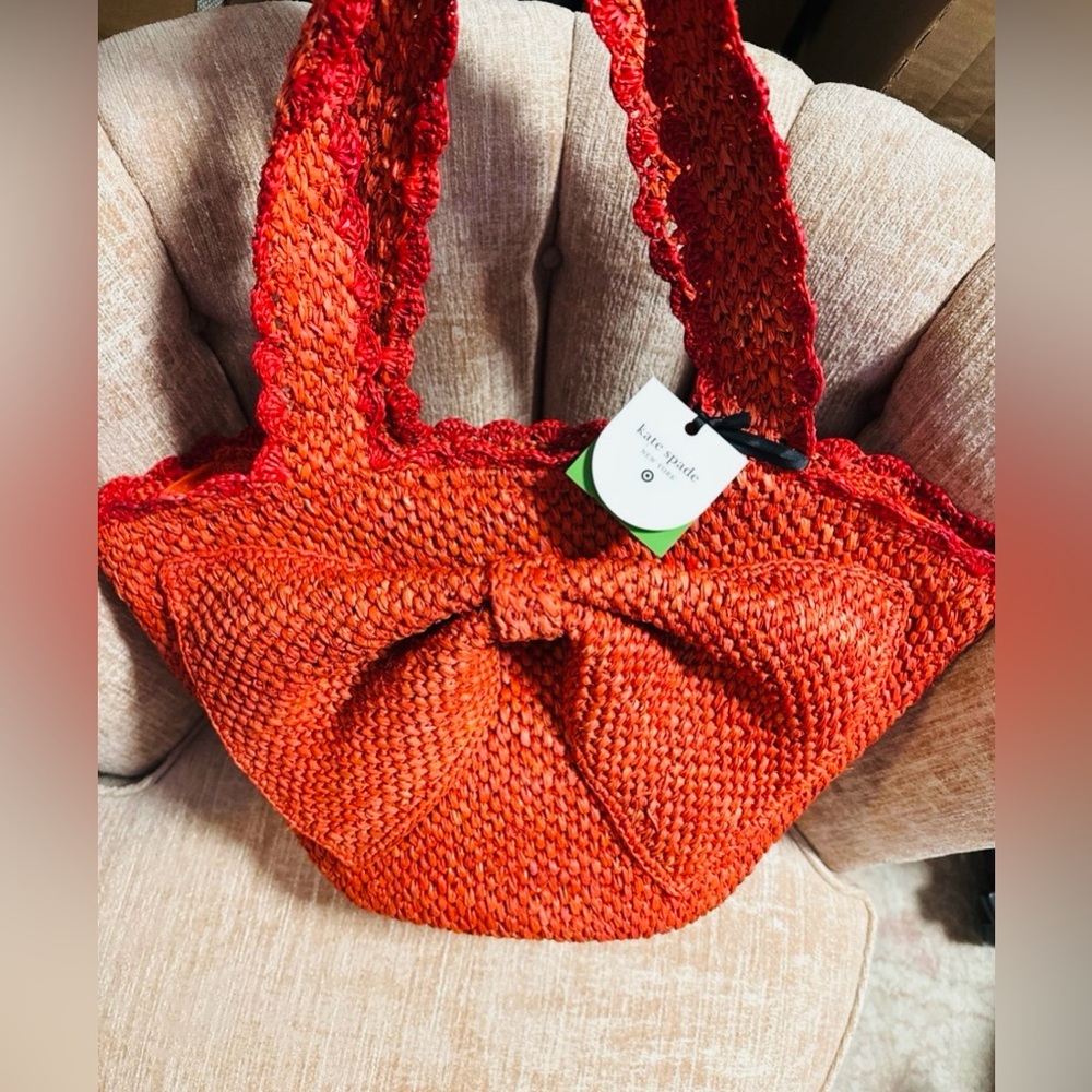 kate spade x target orange woven bow tote nwt - Picture 2 of 4